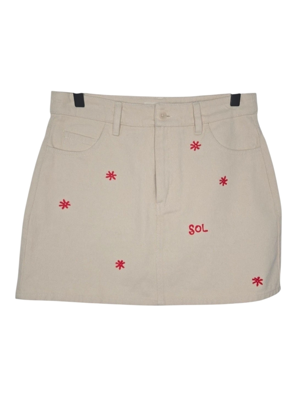 Free People Thinking Mu SOL Chain Embroidered Mini Denim Jean Kimmy Skirt 36